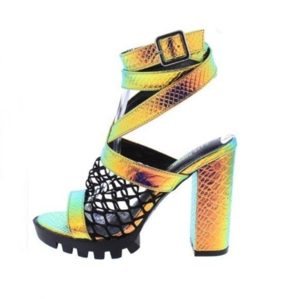 Hologram Metallic Lug Sole Wrap Around Heels - Picture 2 of 5